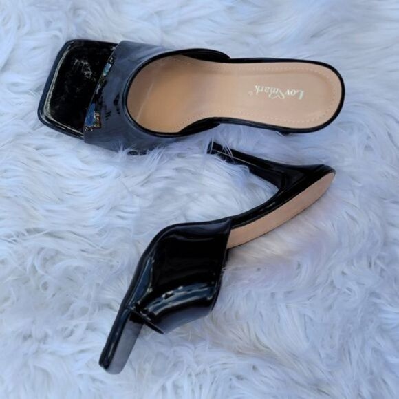 Women's Black Open Square Toe High Mule Sandals - Picture 5 of 5
